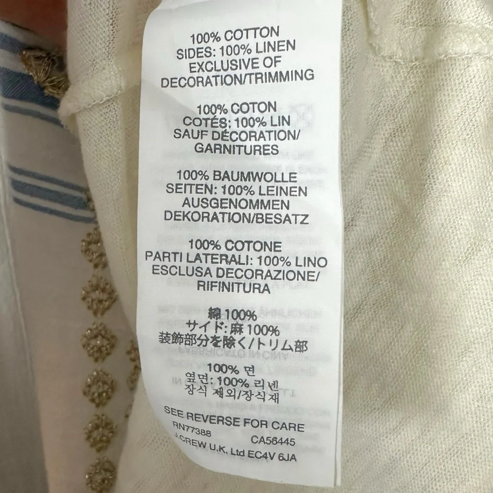 J.Crew Coastal Grandma Bohemian Embroidered Linen Oversized Boxy Tee Large Gold